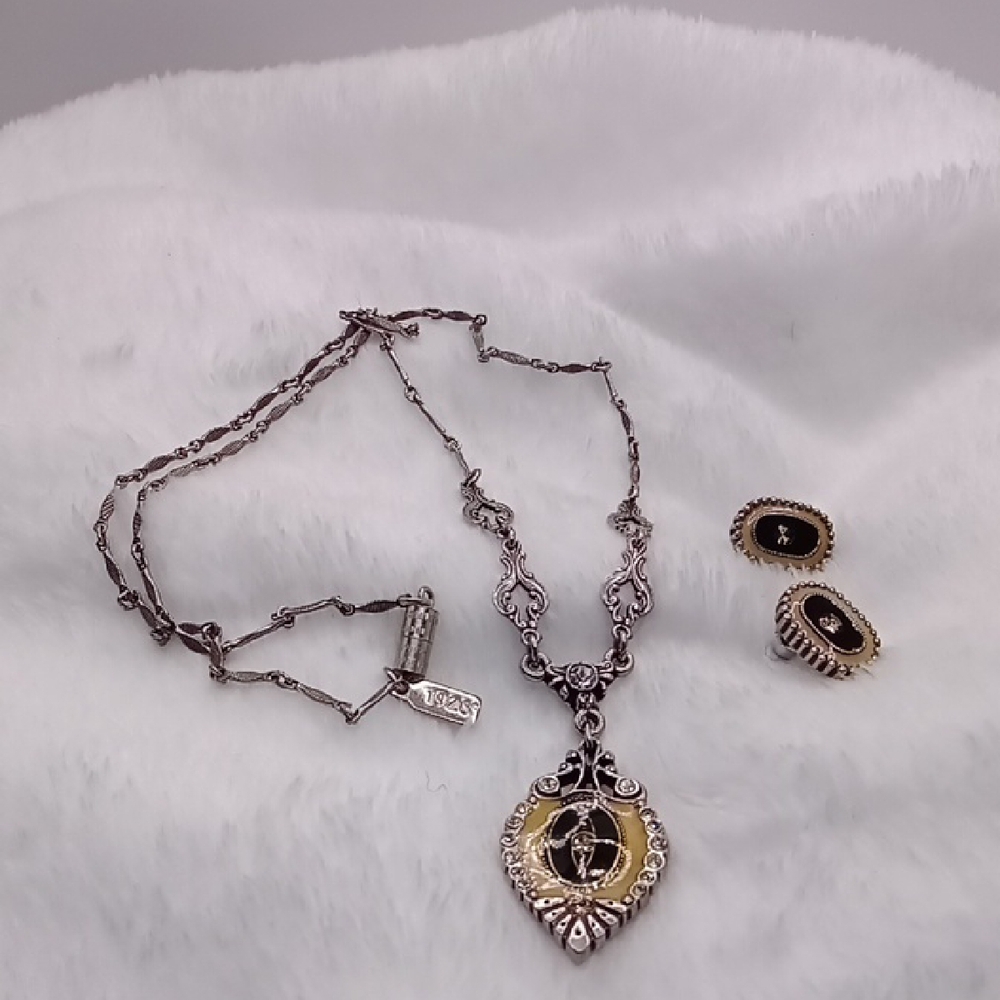 1928 Yellow and Silver Filigree Necklace and earrings set